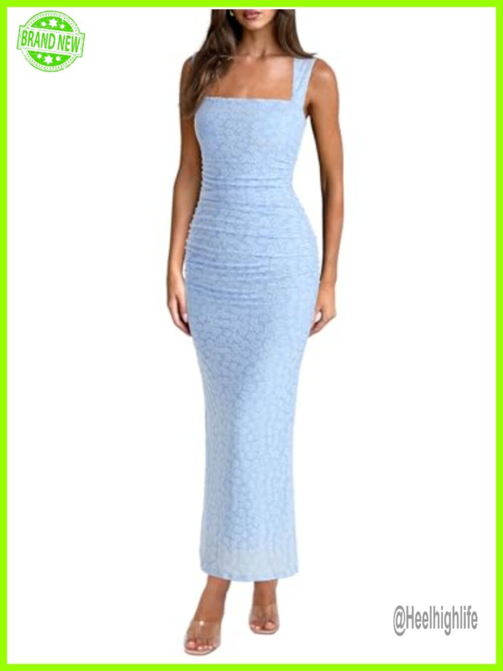 Sexy Square Neck Mesh Maxi Dress for Wedding Guest Party